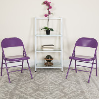 Flash Furniture 2-HF3-PUR-GG 2 Pk. HERCULES COLORBURST Series Impulsive Purple Triple Braced & Double Hinged Metal Folding Chair
